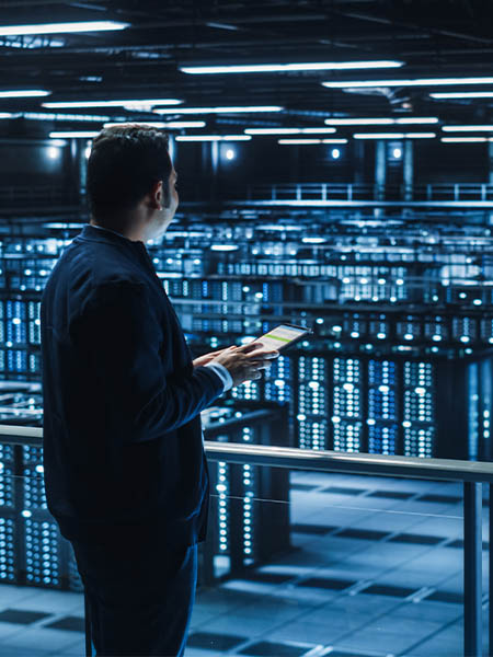 Man in a data centre