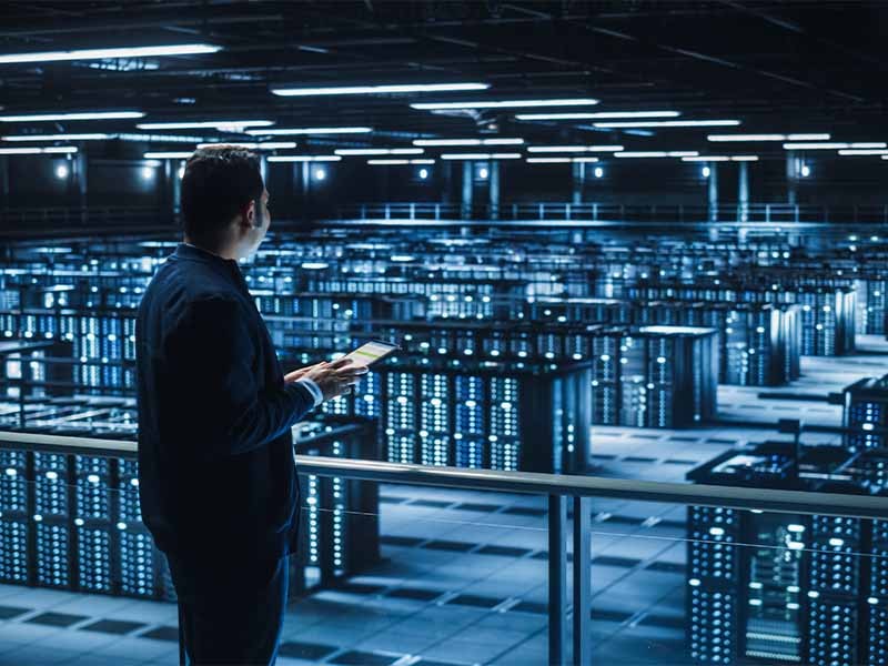 Man in a data centre