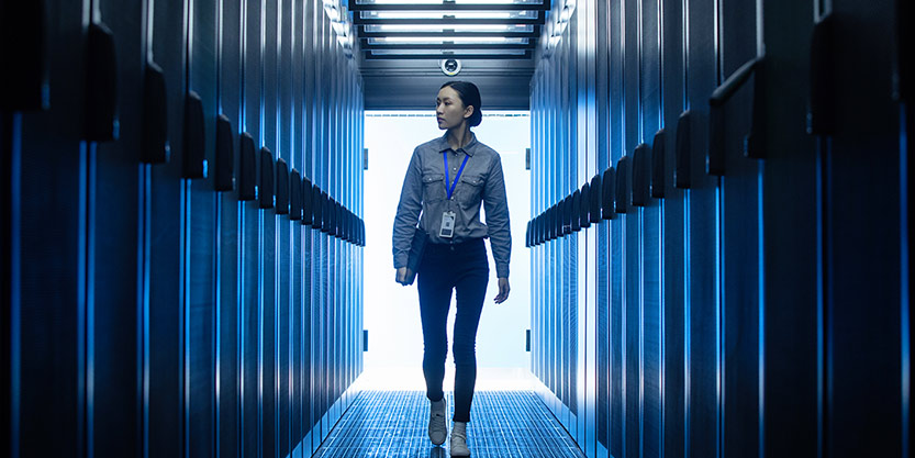 Women at a data center lab