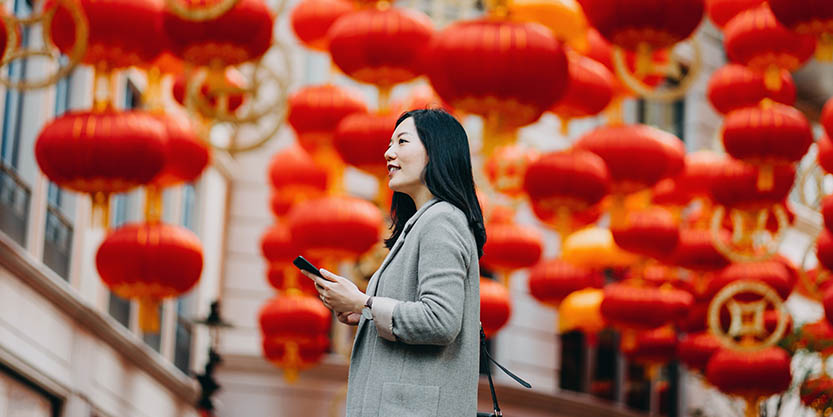 Women standing with a mobile