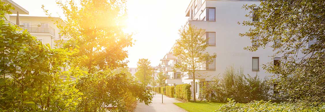 Modern residential buildings with new apartments in a green residential area